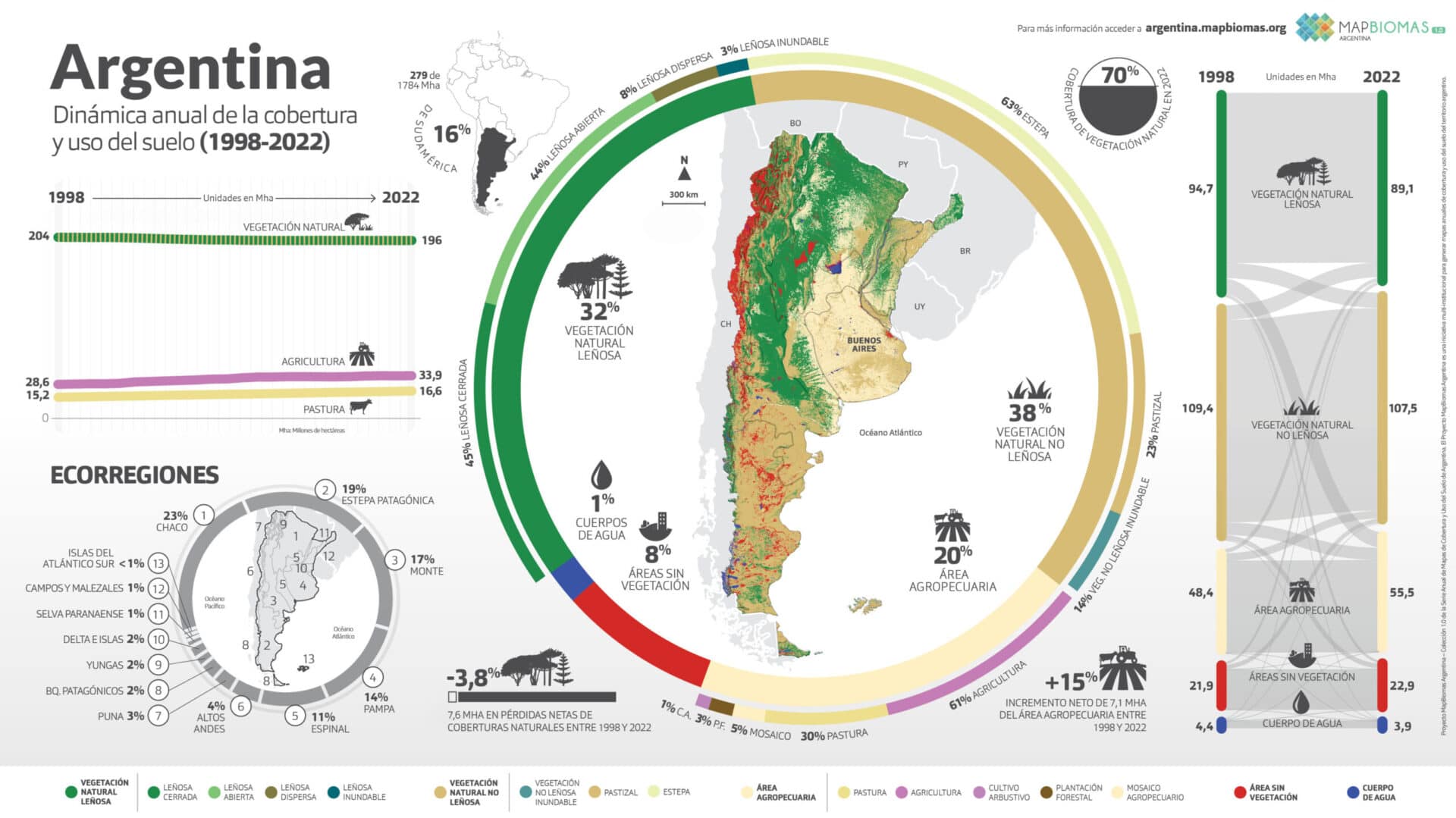 En 25 años, se perdieron 7,6 millones de hectáreas de vegetación natural, principalmente en el norte argentino En 25 años, se perdieron 7,6 millones de hectáreas de vegetación natural, principalmente en el norte argentino