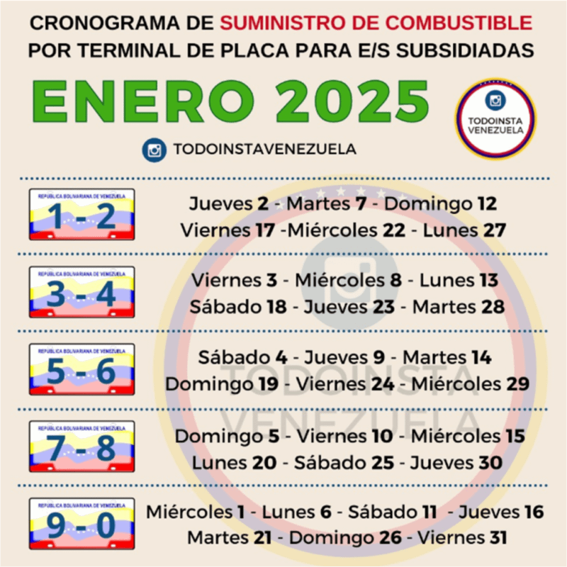Calendario de Gasolina Subsidiada – Enero 2025 Calendario de Gasolina Subsidiada – Enero 2025
